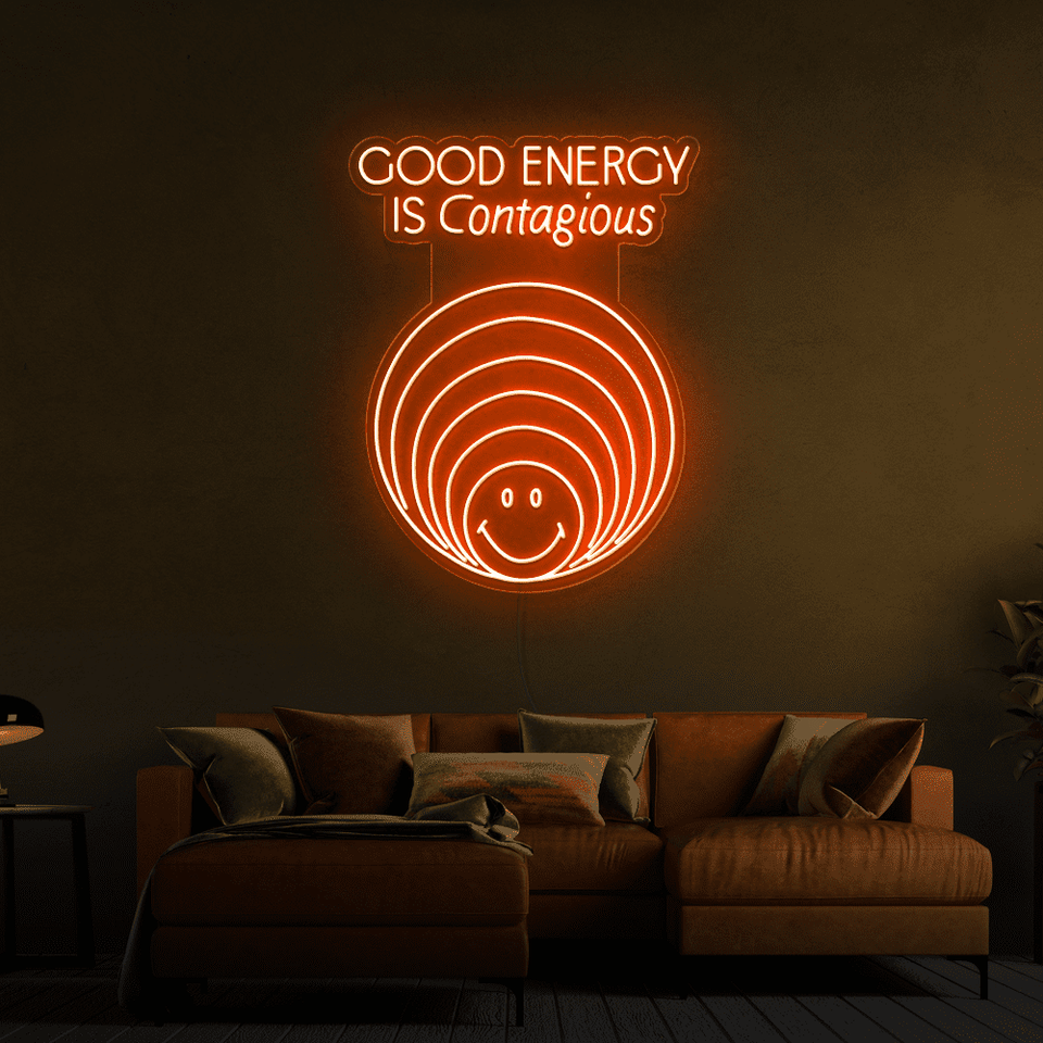 GOOD ENERGY IS CONTAGIOUS ORANGE COLOR LED NEON SIGN