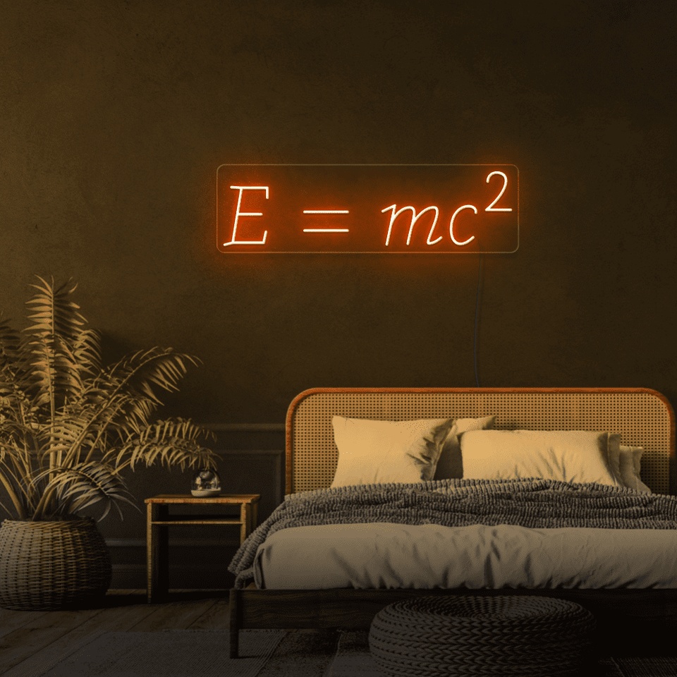 Einstein equation as LED neon sign in orange color made by neonmarvels.com