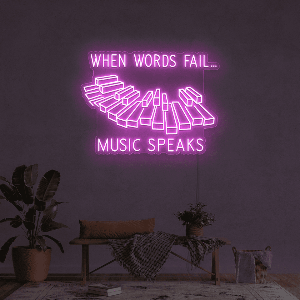 When words fail,music speaks in pink color LED neon sign designed by neonmarvels.com
