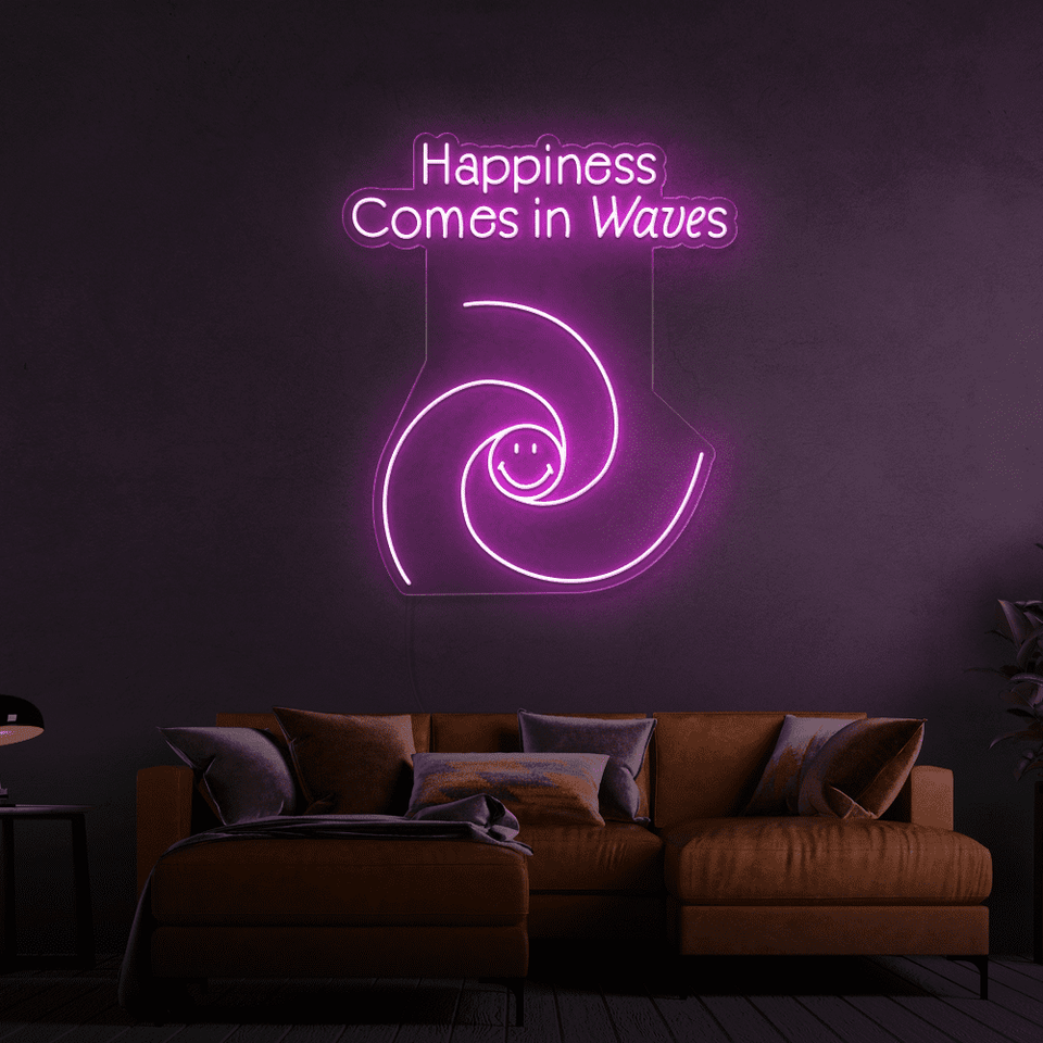 HAPPINESS COMES IN WAVES YELLOW COLOR LED NEON SIGN