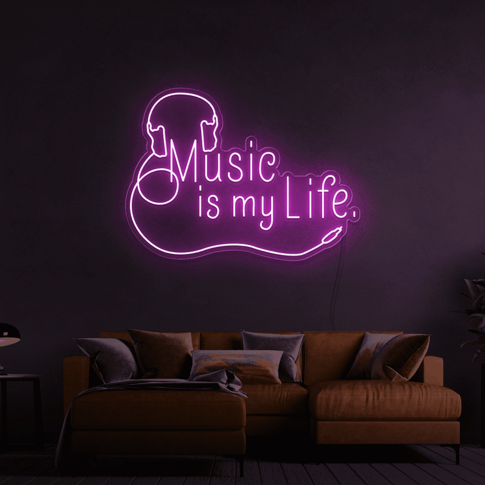 Music is my life pink color LED neon sign made by Neon Marvels