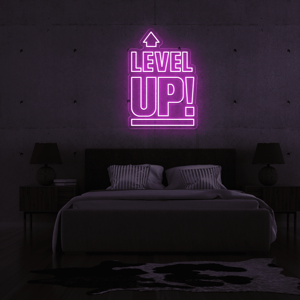 LEVEL UP pink color LED Neon sign designed by Neon Marvels