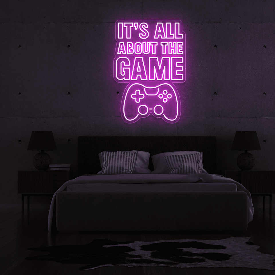 It's all about the game LED signage in pink color designed by Neonmarvels.com