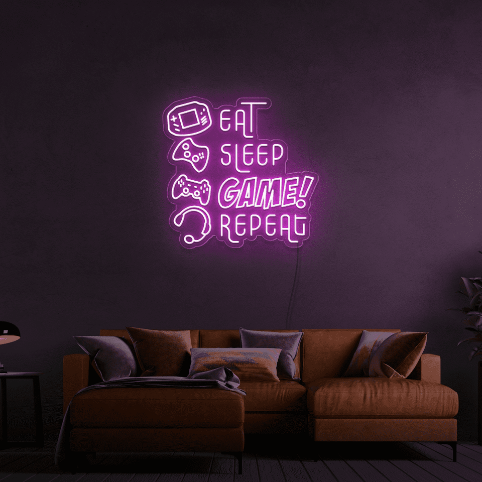 EAT SLEEP GAME REPEAT PINK COLOR LED NEON SIGN
