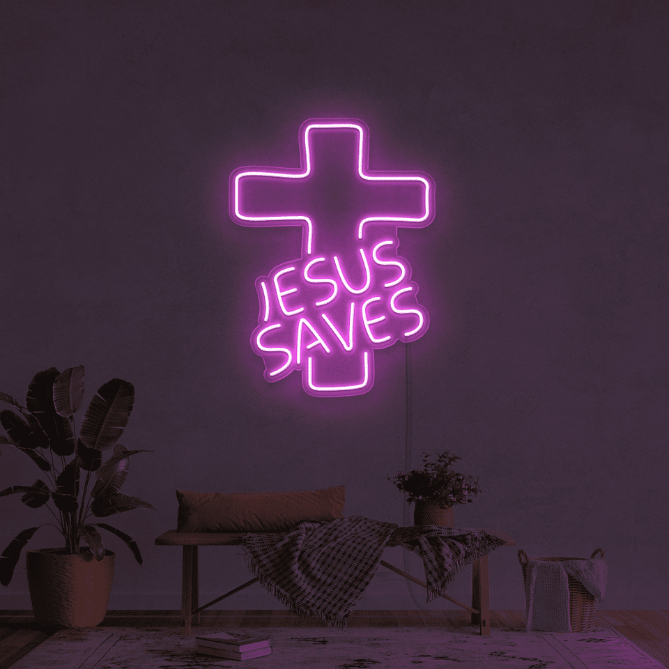 JESUS SAVES PINK COLOR LED NEON SIGN
