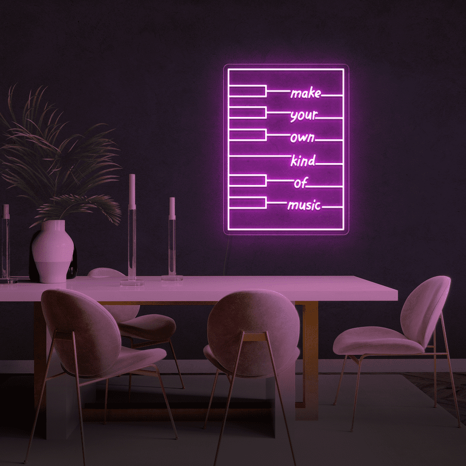 Make your own kind of music LED neon sign in pink color designed by neon marvels