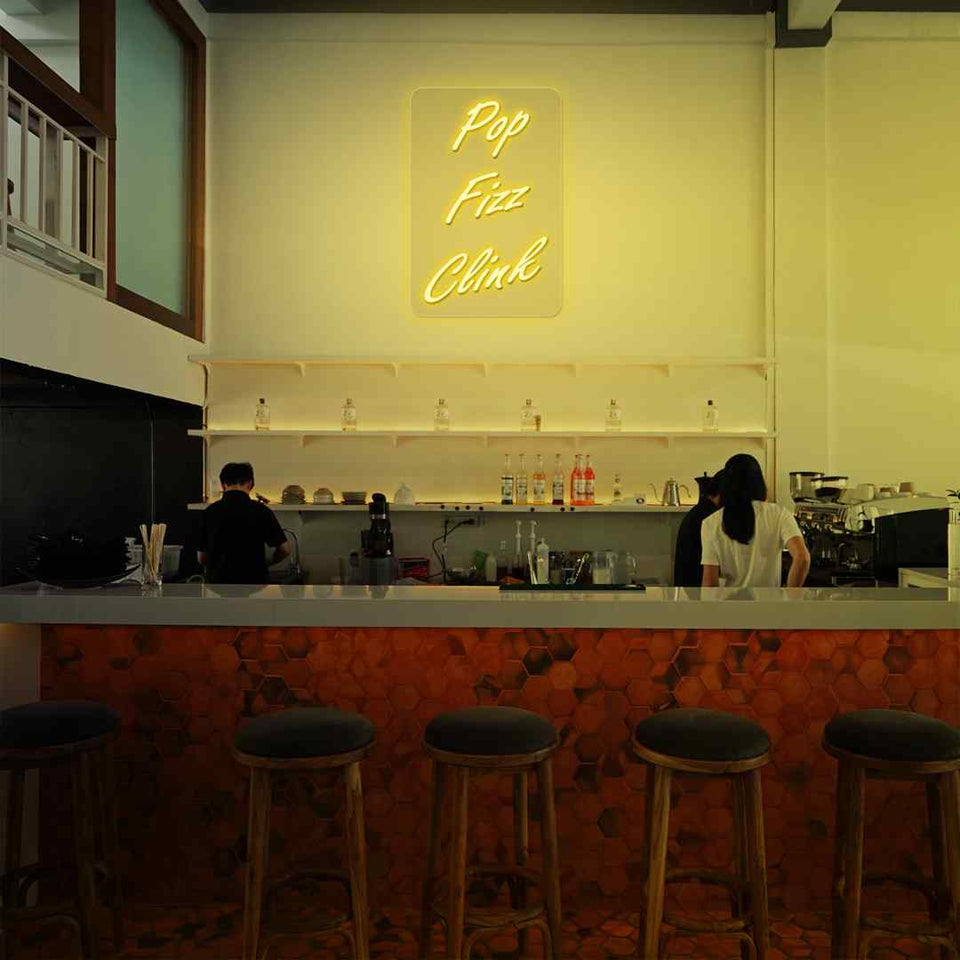 Pop fizz clink neon sign