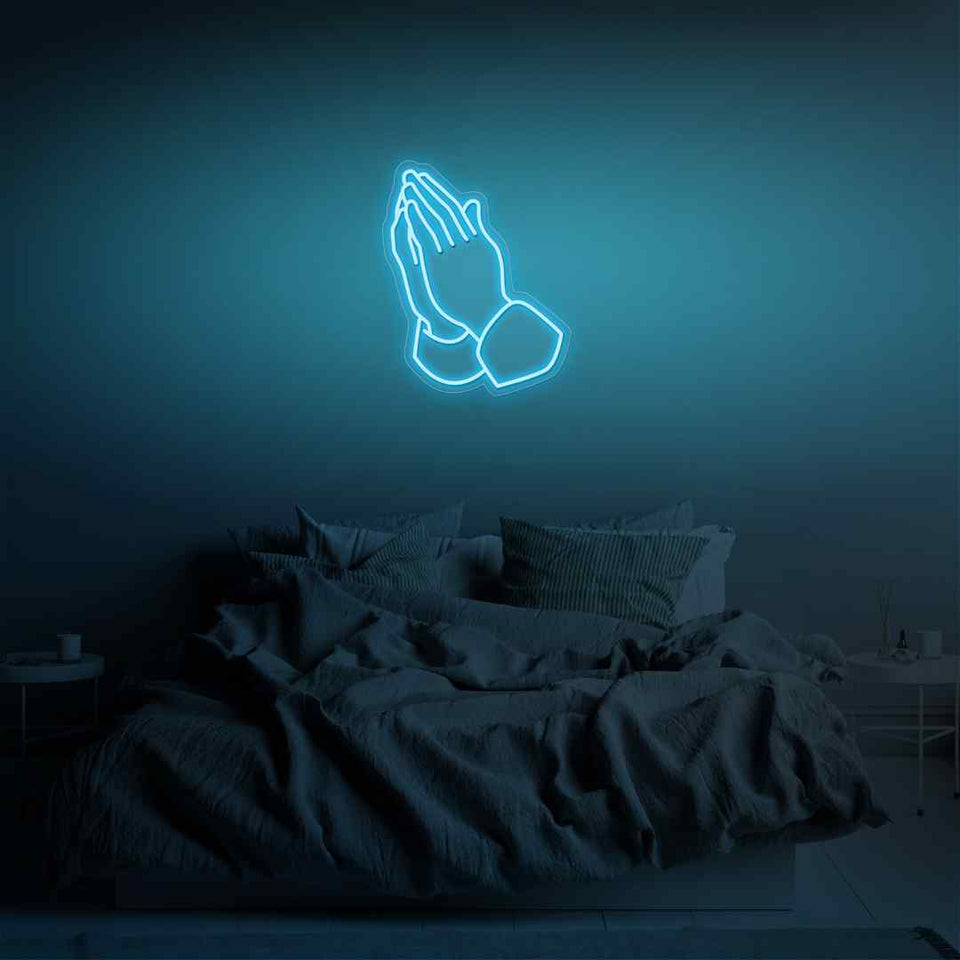 Praying hands neon sign