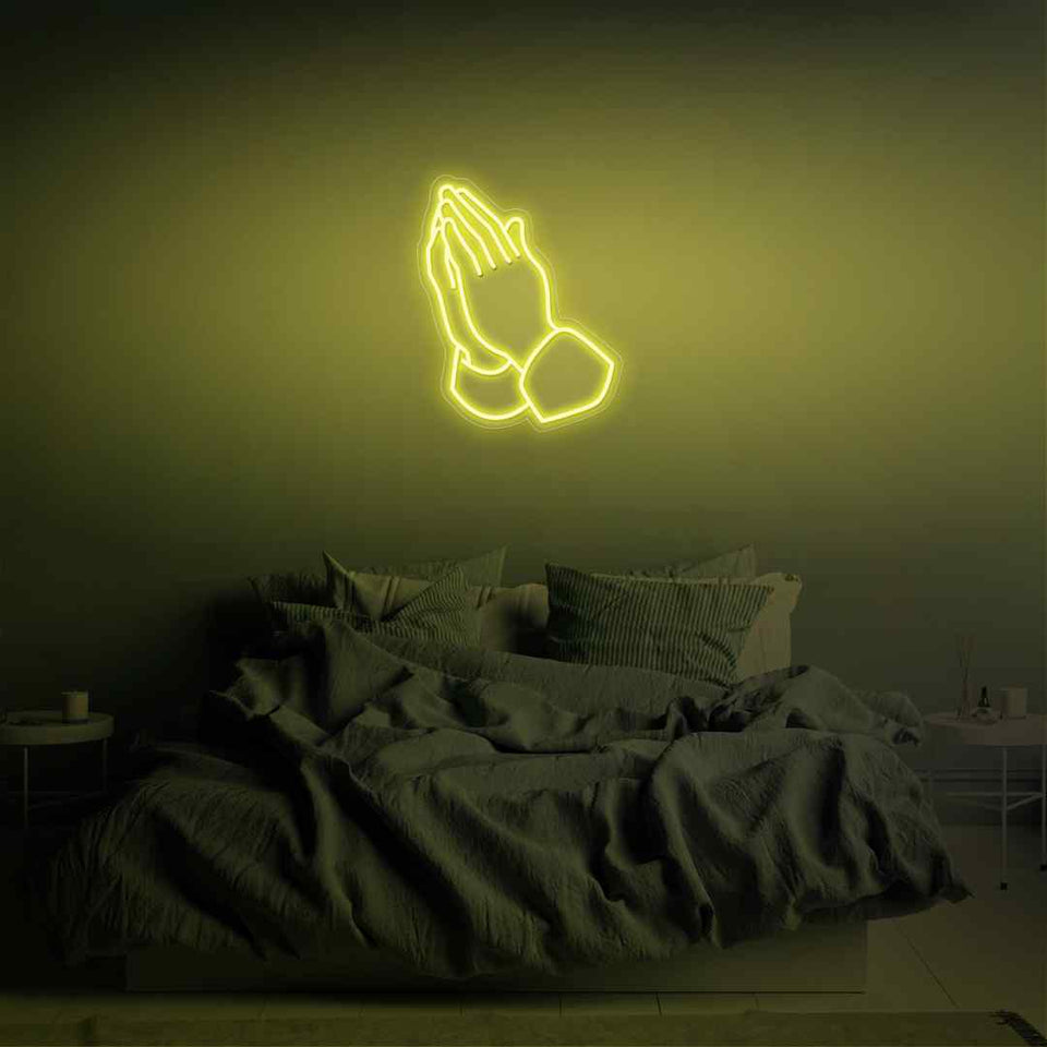 Praying hands neon sign