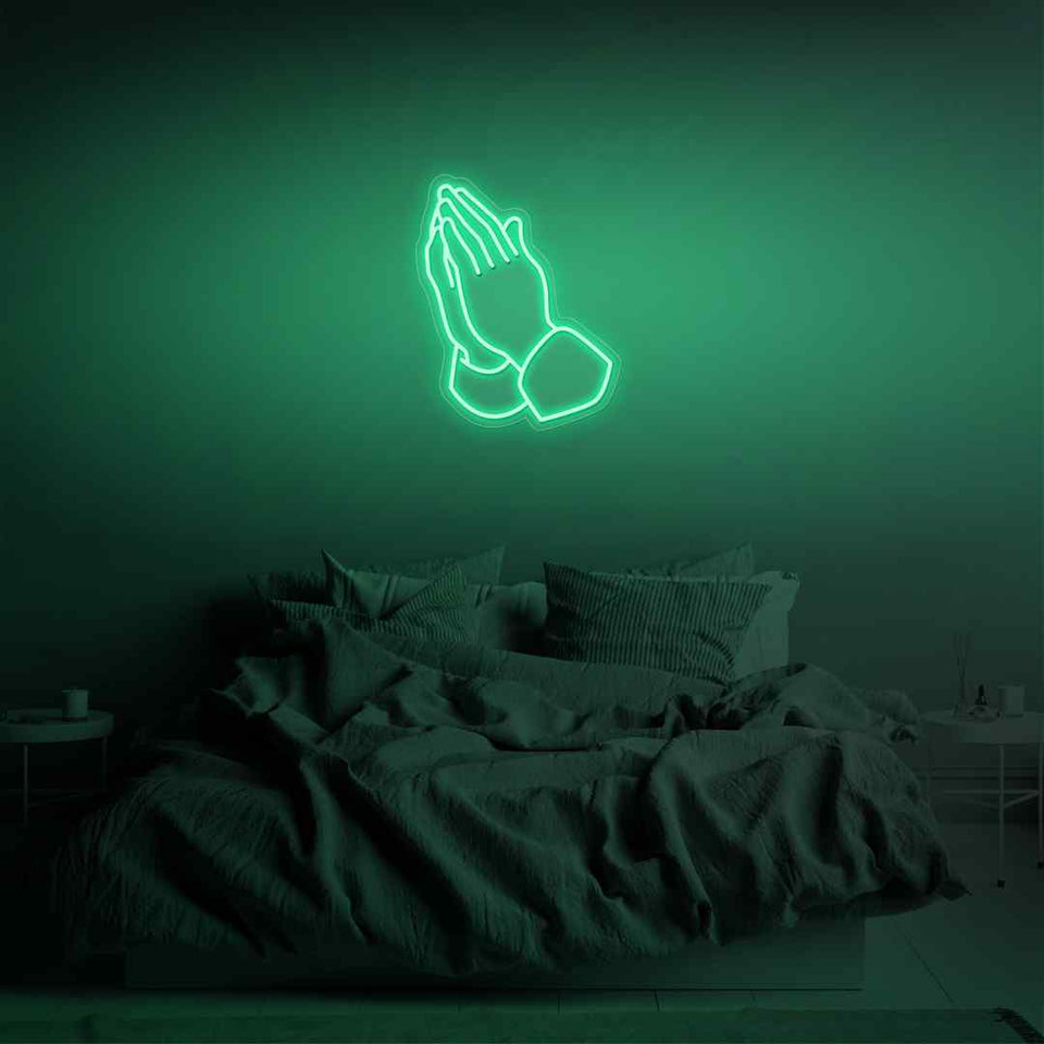 Praying hands neon sign