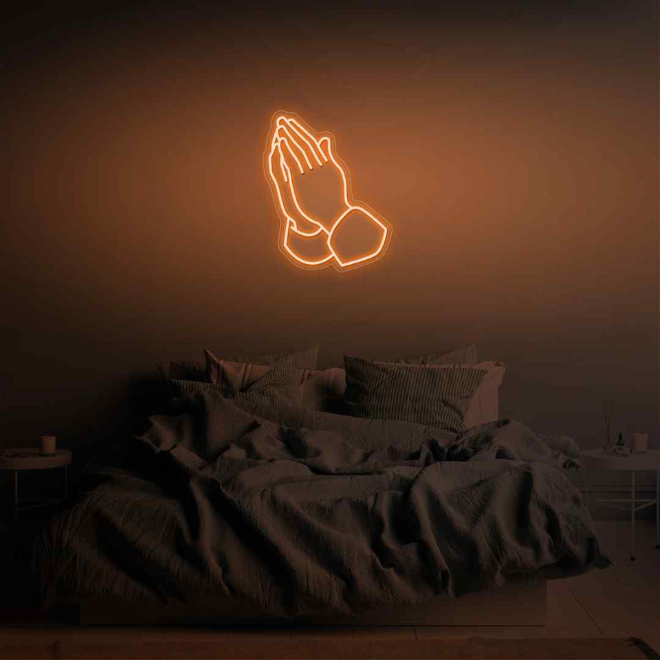 Praying hands neon sign
