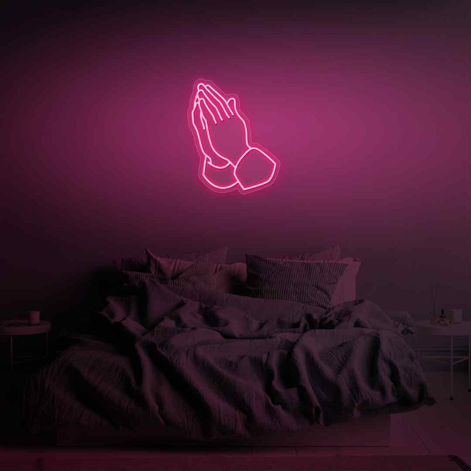 Praying hands neon sign