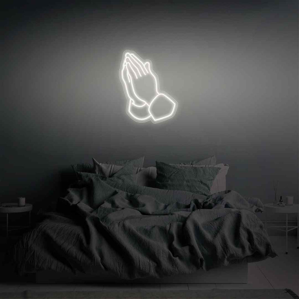 Praying hands neon sign