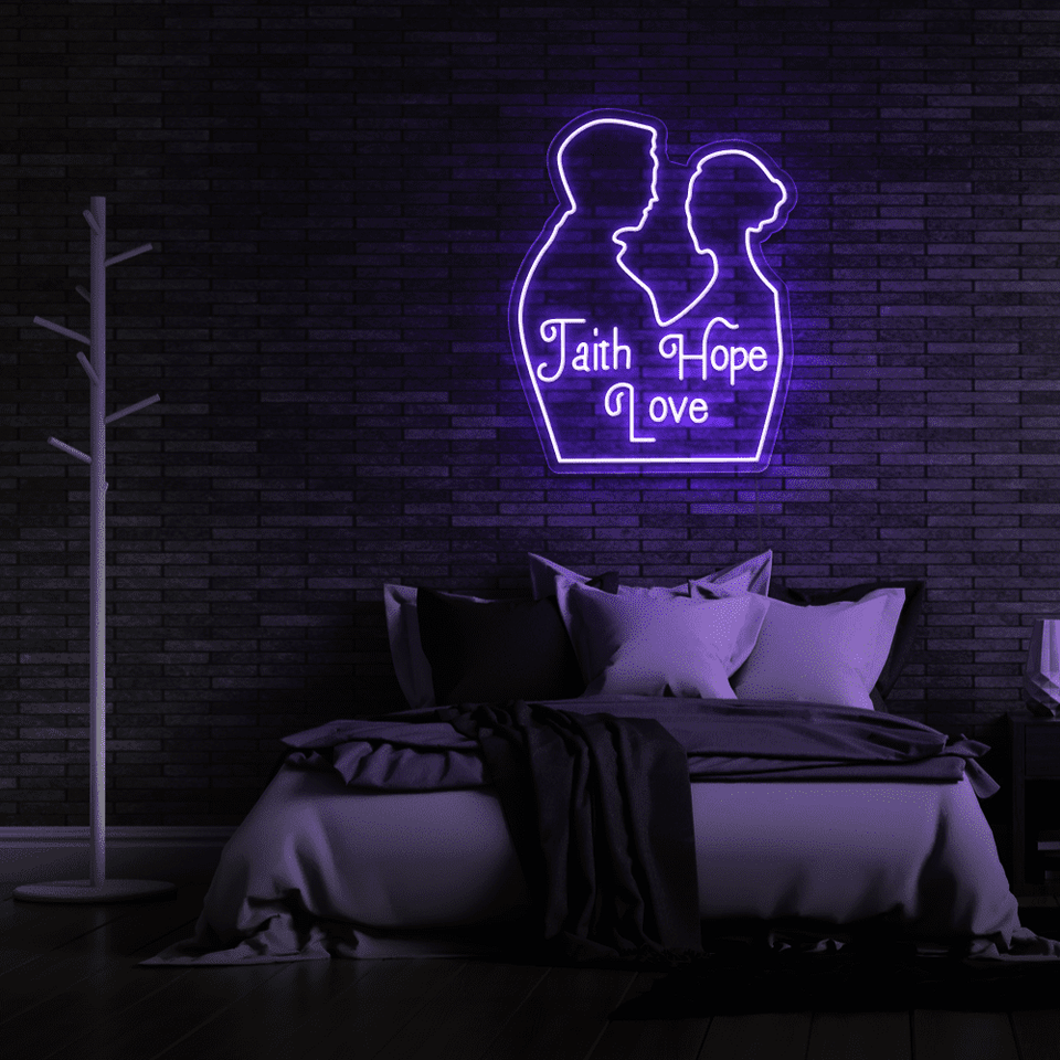 Love Faith Hope LED Neon Sign in Purple Color by Neonmarvels.com