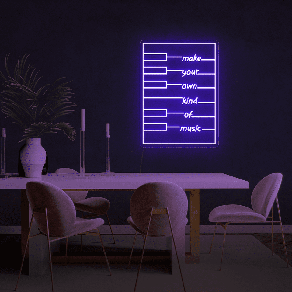Make your own kind of music LED neon sign in purple color designed by neon marvels