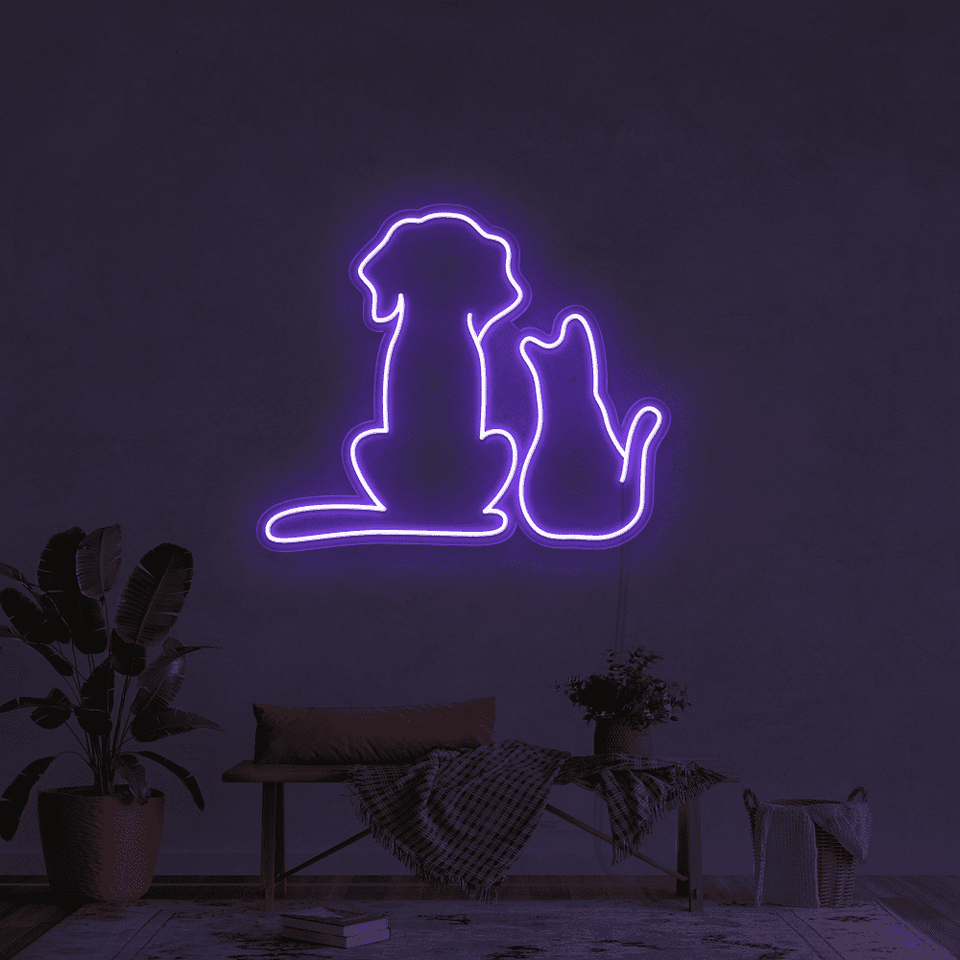 CAT AND DOG PURPLE COLOR LED NEON SIGN