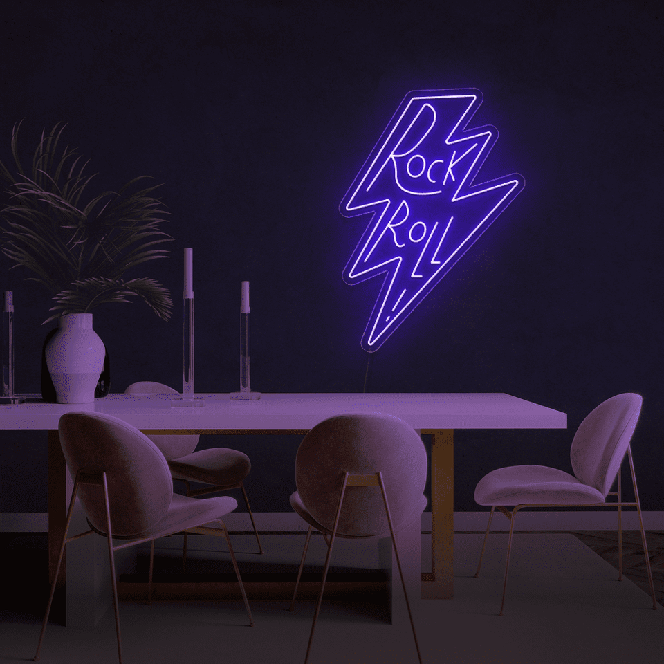 Rock and Roll LED neon sign in purple color by Neonmarvels