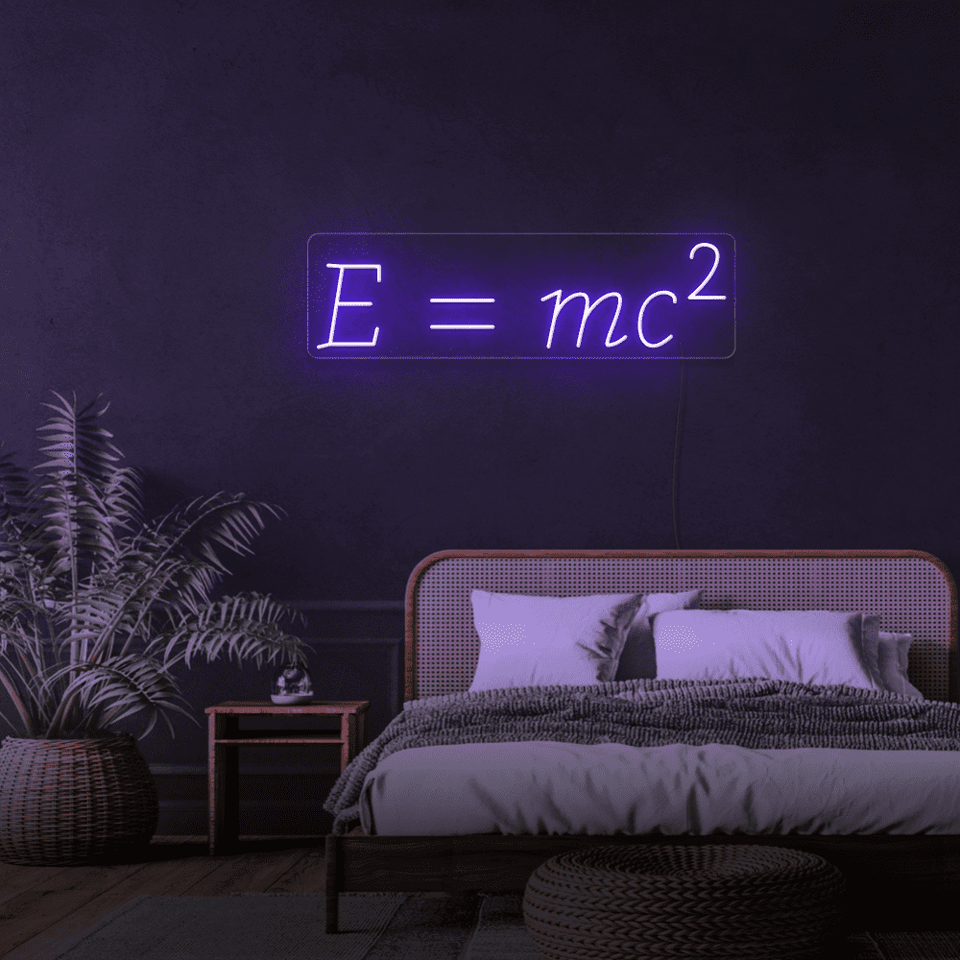 Einstein equation as LED neon sign in purple color made by neonmarvels.com