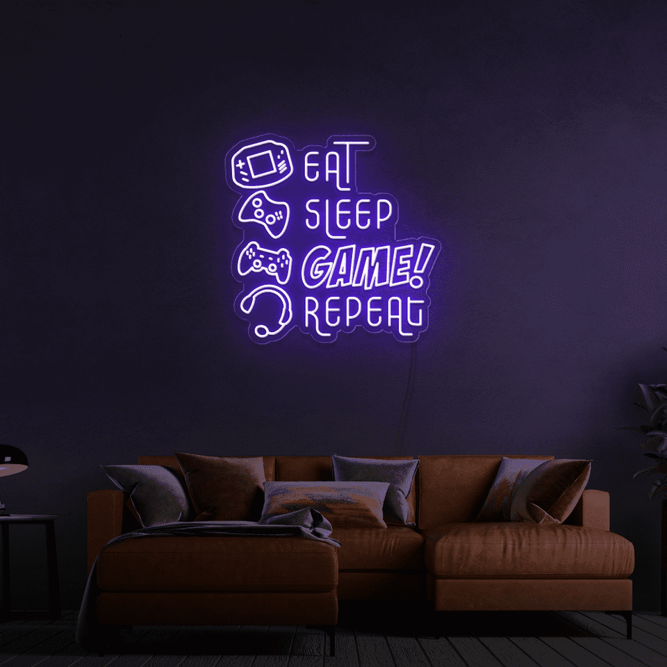 EAT SLEEP GAME REPEAT PURPLE COLOR LED NEON SIGN