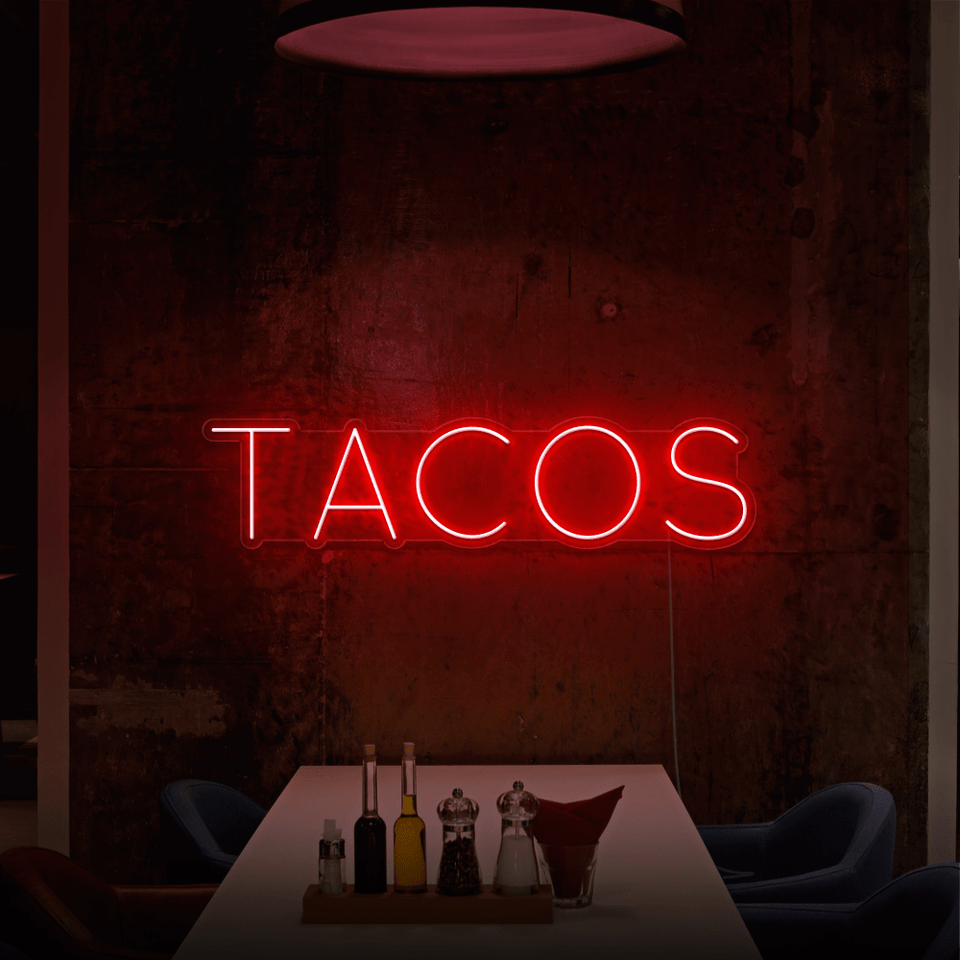 TACOS LED NEON SIGN IN RED COLOR BY NEON MARVELS