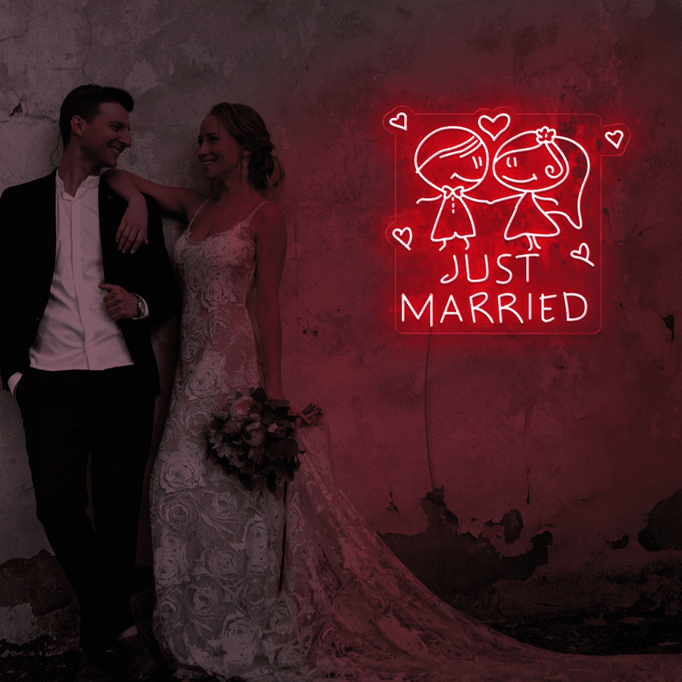 Just Married LED neon sign in red color designed by Neonmarvels