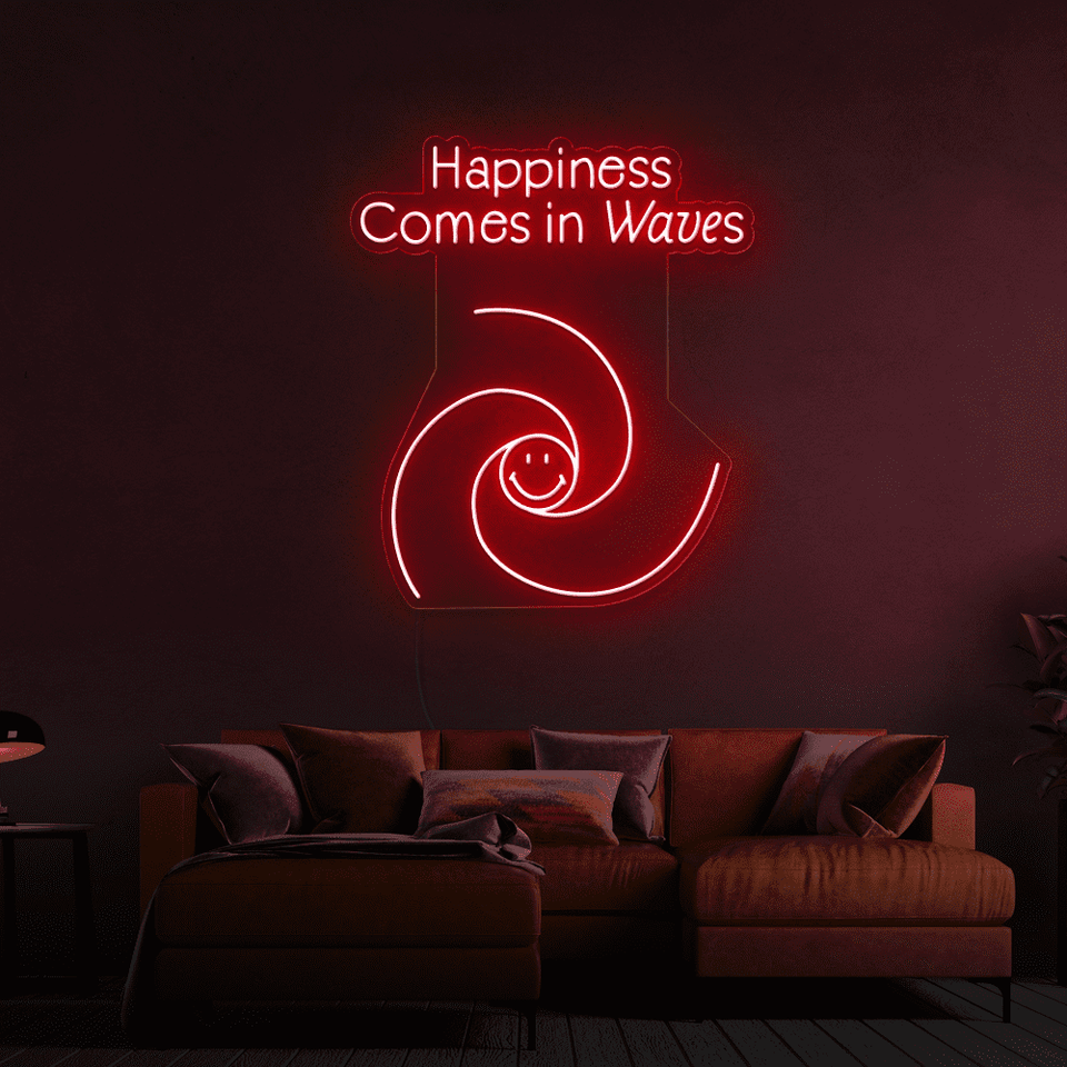 HAPPINESS COMES IN WAVES GREEN COLOR LED NEON SIGN
