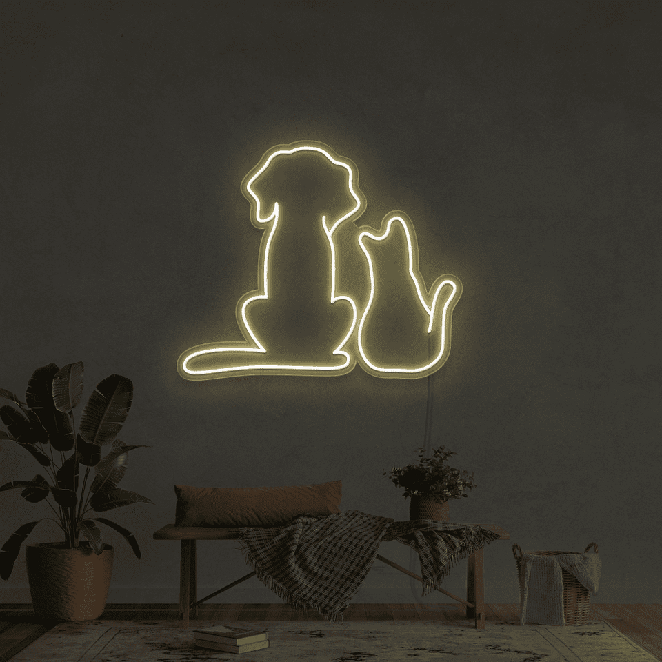 CAT AND DOG WARM WHITE COLOR LED NEON SIGN