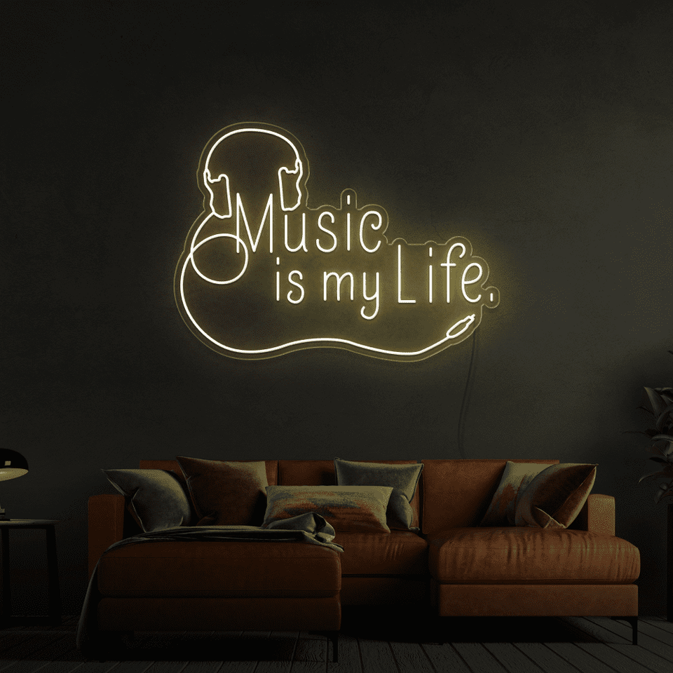 Music is my life warm white color LED neon sign made by Neon Marvels