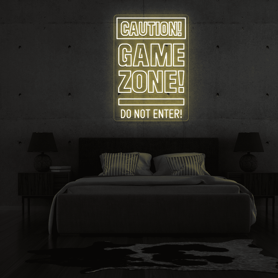 CAUTION GAMEZONE WARM WHITE COLOR LED NEON SIGN