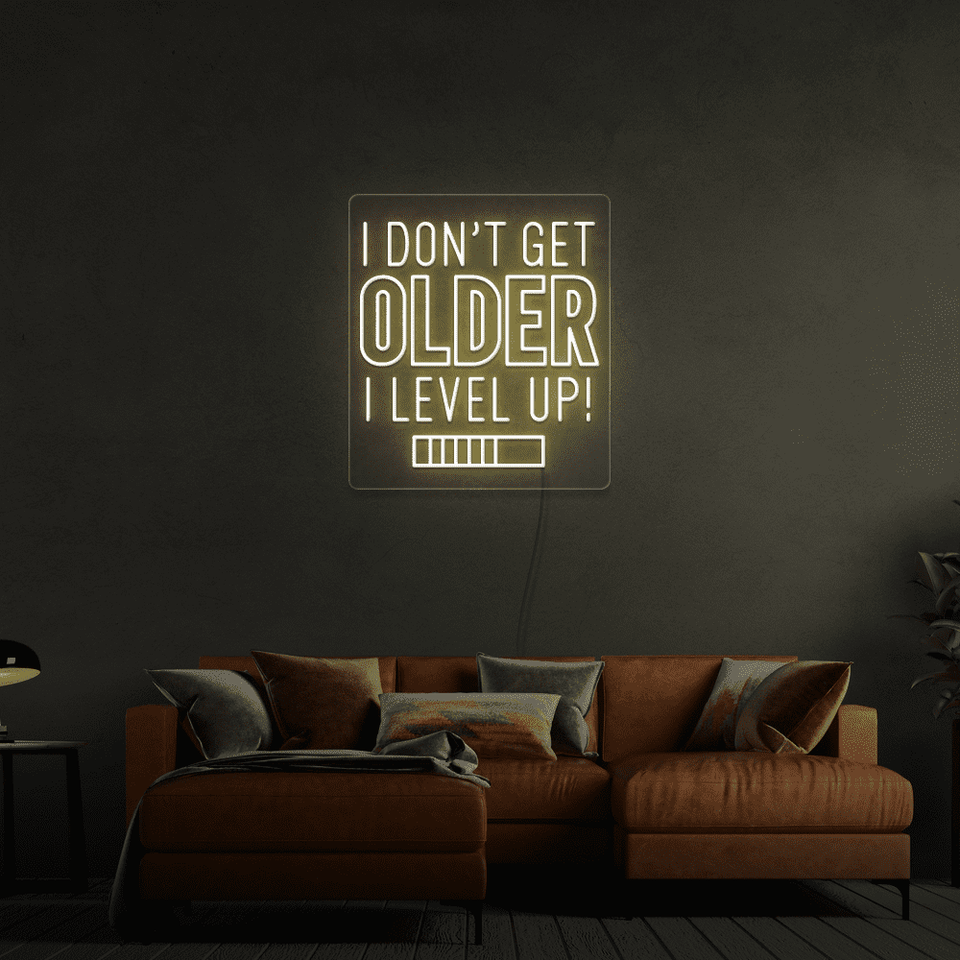 I DON'T GET OLDER I LEVEL UP! WARM WHITE COLOR LED NEON SIGN