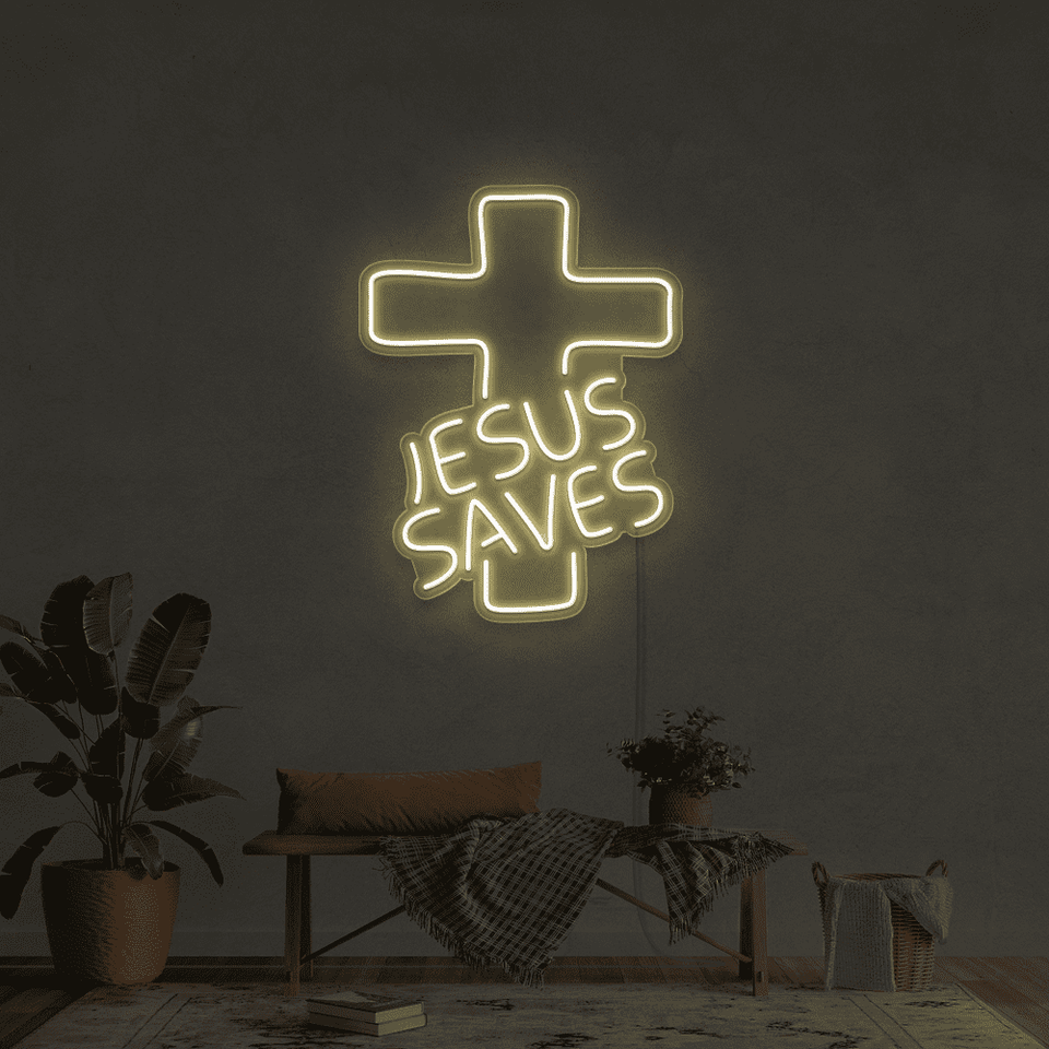 JESUS SAVES WARM WHITE COLOR LED NEON SIGN