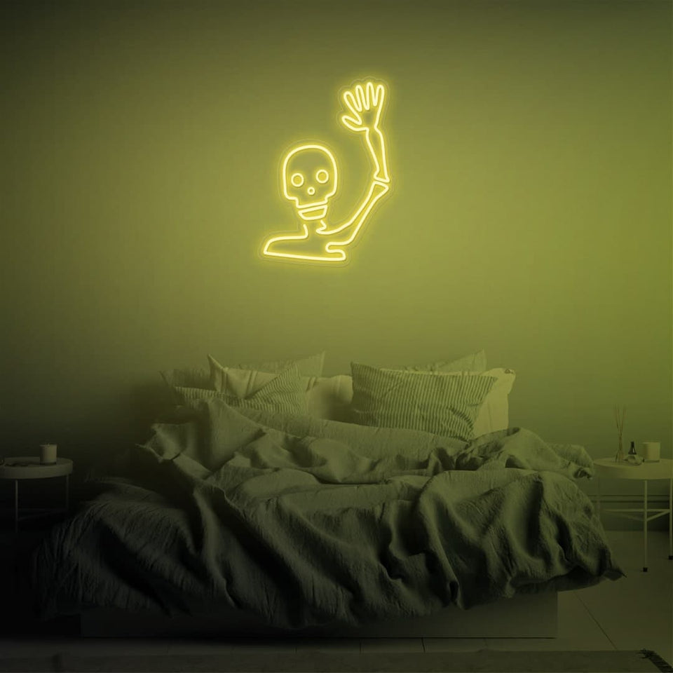 WAVING SKELETON LEMON YELLOW COLOR NEON SIGN