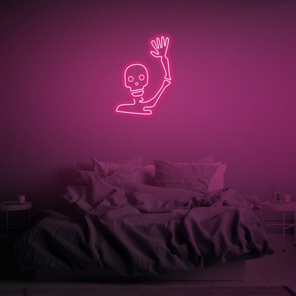 WAVING SKELETON PINK COLOR NEON SIGN