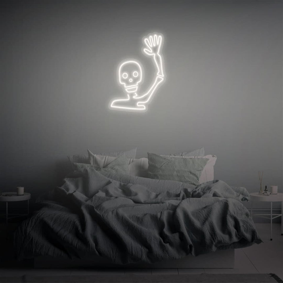 WAVING SKELETON WHITE COLOR NEON SIGN