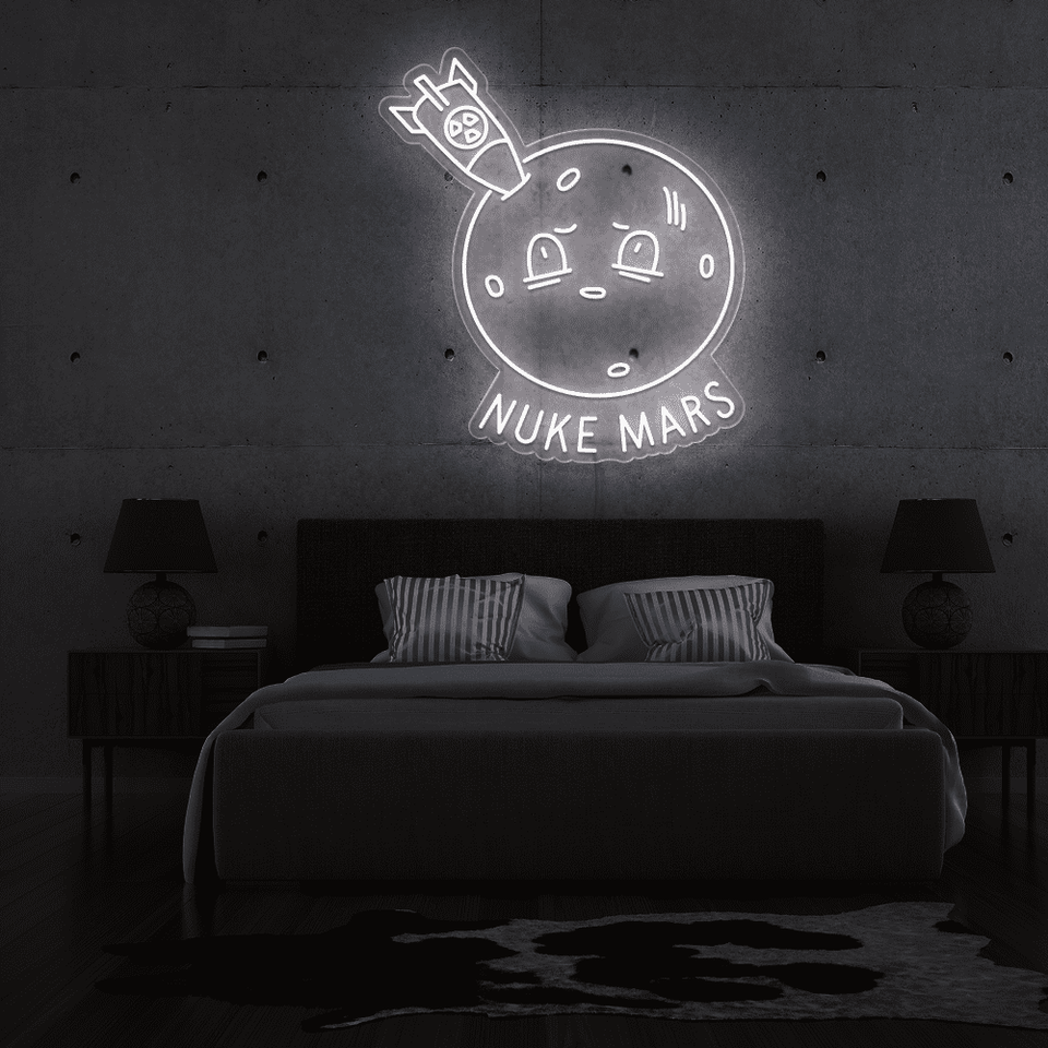 Nuke Mars caption as LED Neon Sign in White Color - made by neonmarvels.com