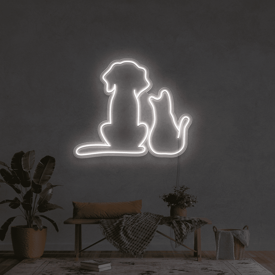CAT AND DOG WHITE COLOR LED NEON SIGN