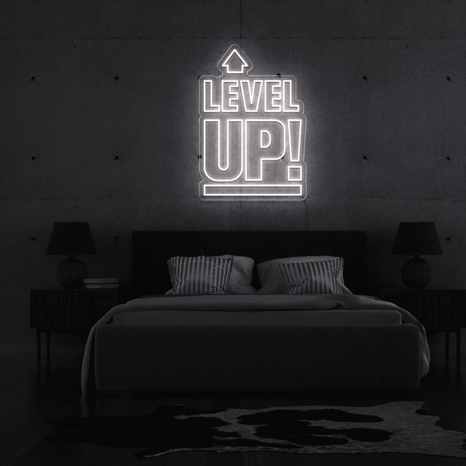 LEVEL UP white color LED Neon sign designed by Neon Marvels