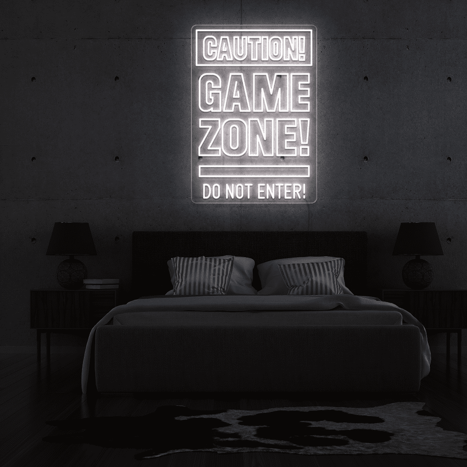CAUTION GAMEZONE WHITE COLOR LED NEON SIGN