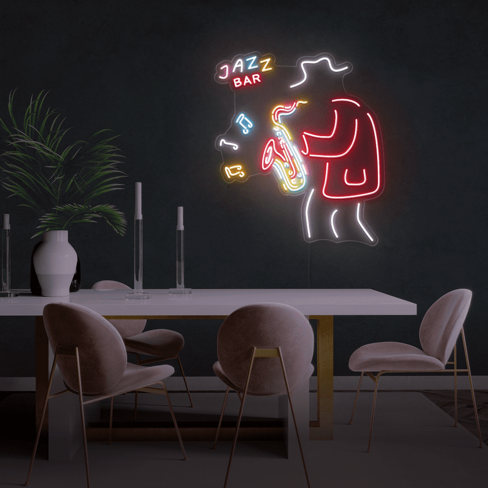 Saxophone Artist as an LED neon sign in muti color designed by neonmarvels.com