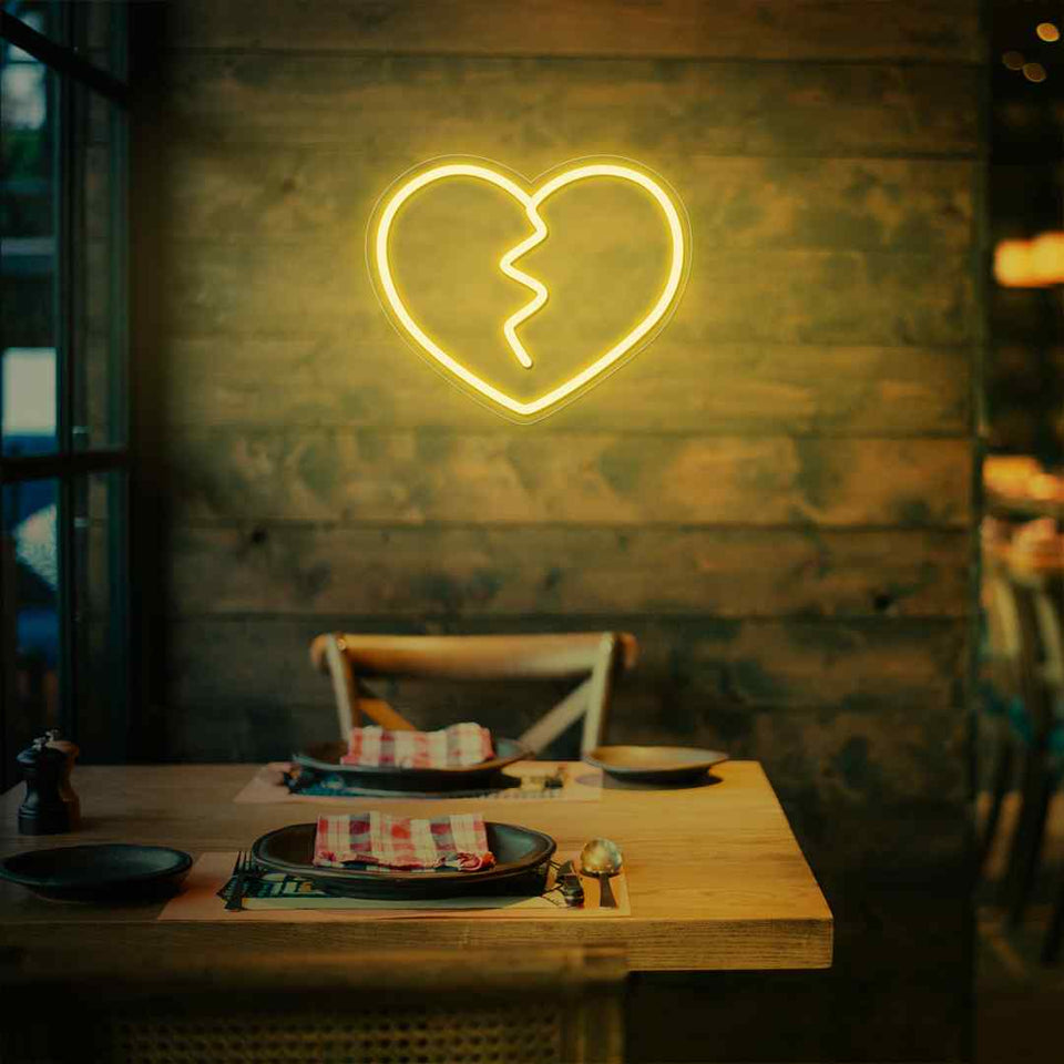 Broken heart neon sign