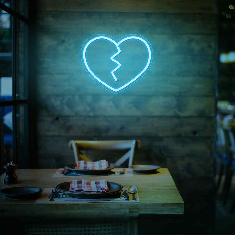 Broken heart neon sign
