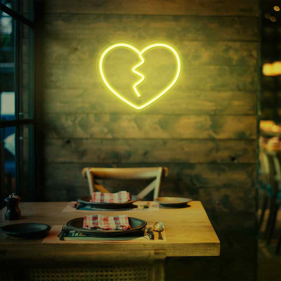 Broken heart neon sign