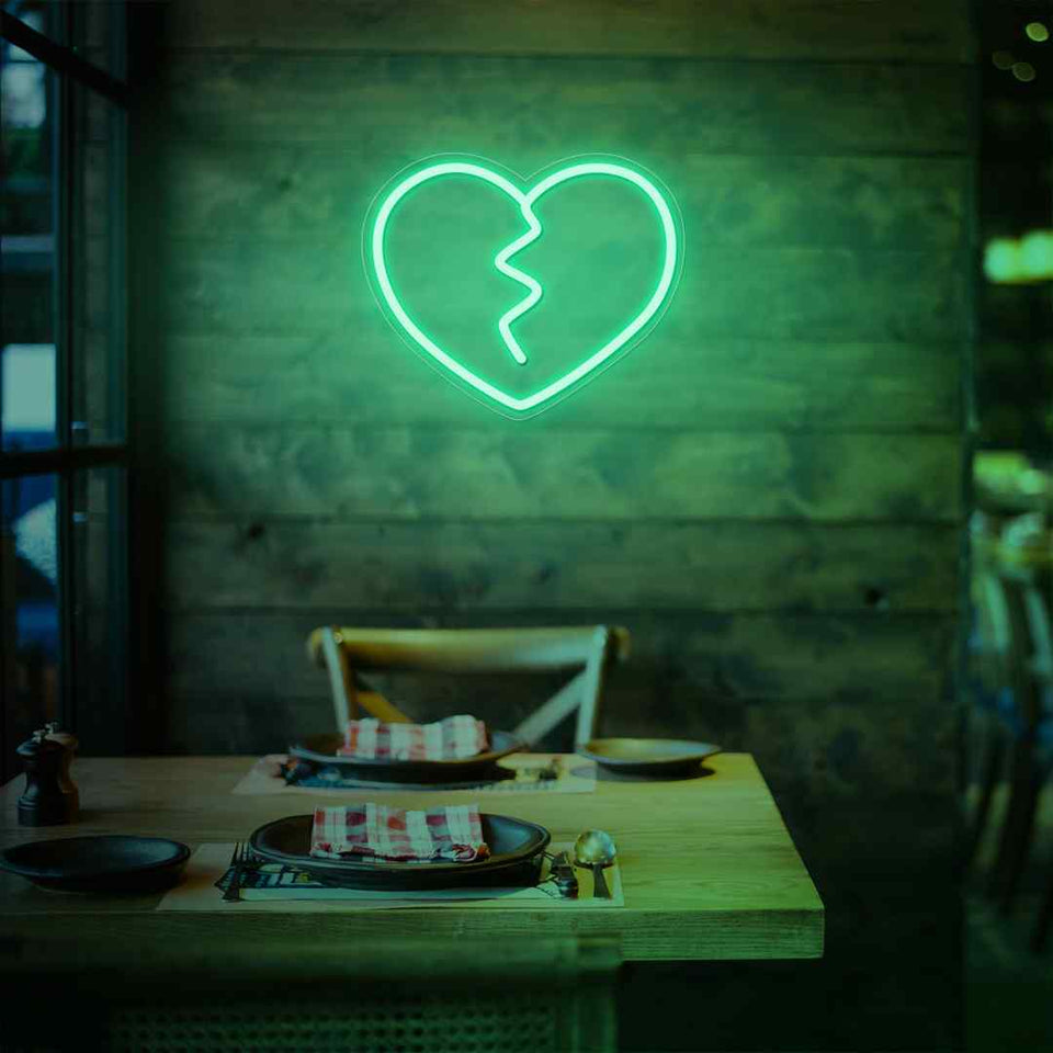 Broken heart neon sign