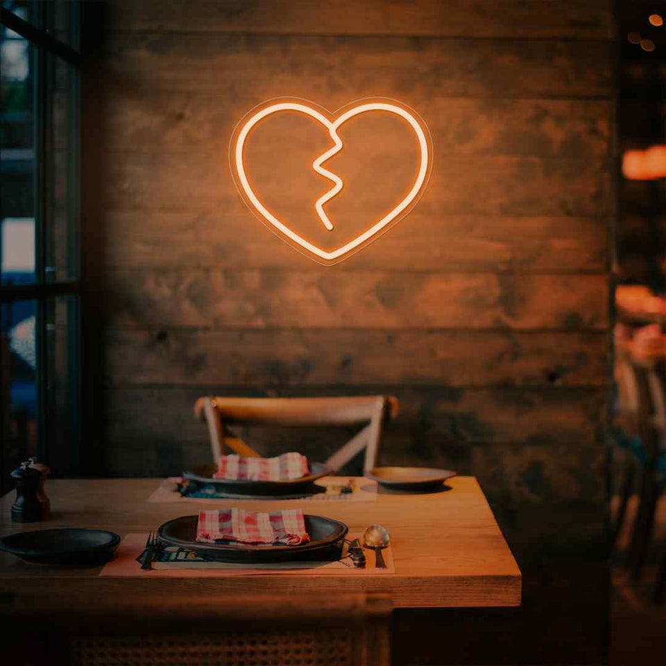 Broken heart neon sign