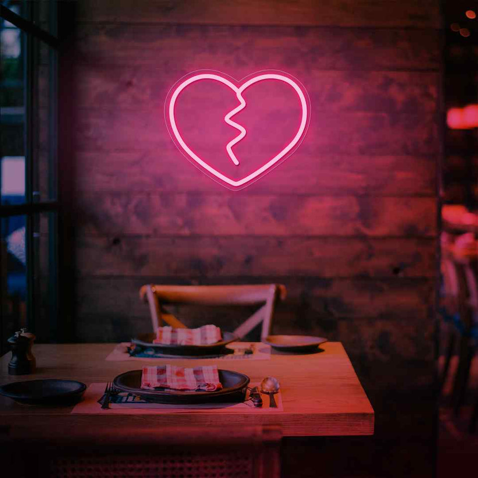 Broken heart neon sign