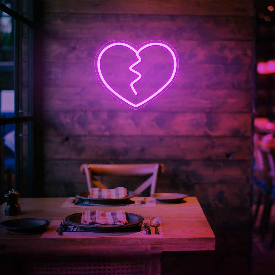 Broken heart neon sign