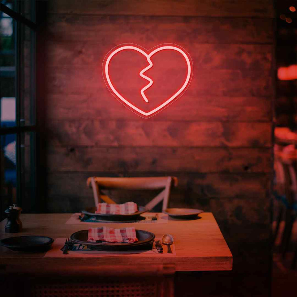 Broken heart neon sign