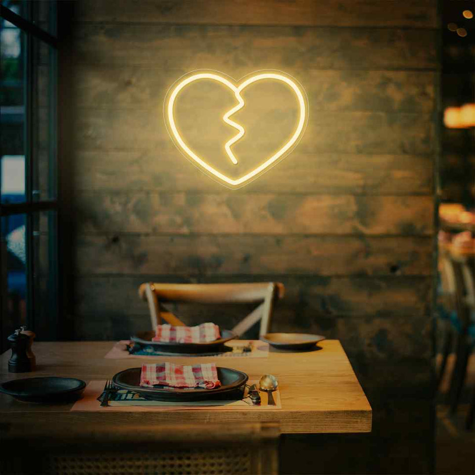 Broken heart neon sign