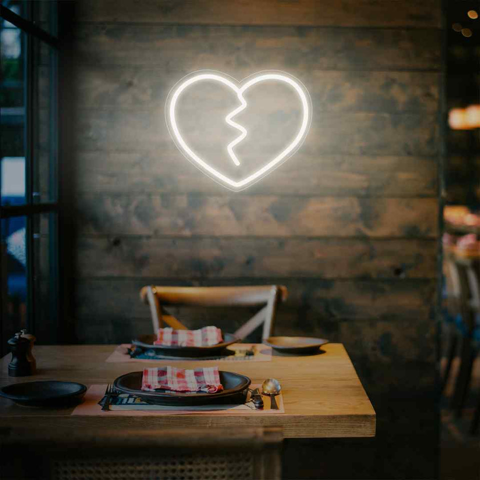 Broken heart neon sign