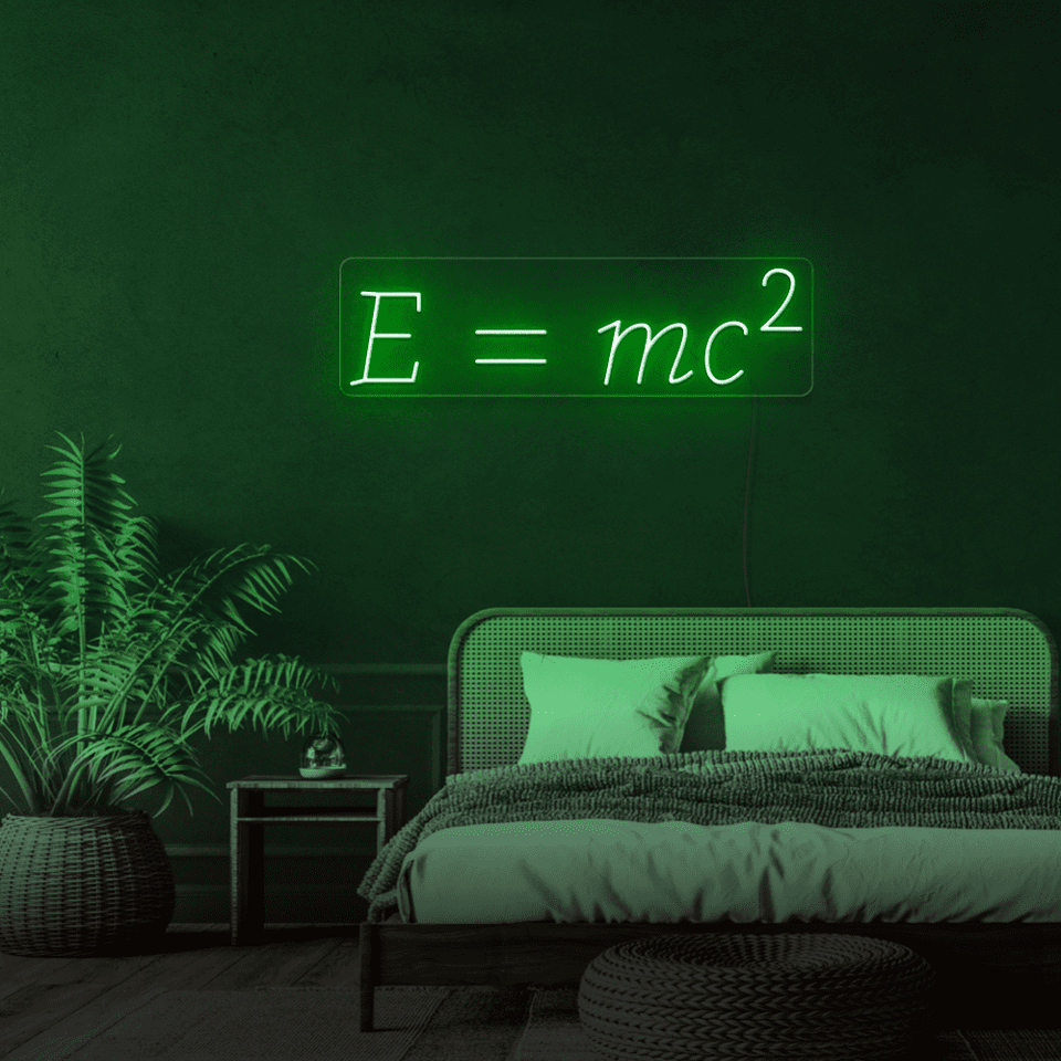 Einstein equation as LED neon sign in deep green color made by neonmarvels.com